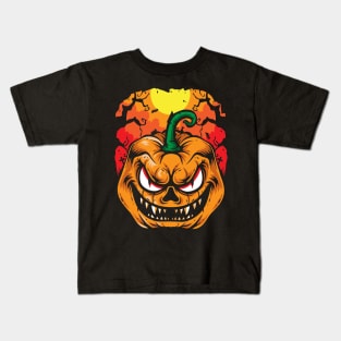 Creepy Jack O Lantern Pumpkin Halloween Kids T-Shirt